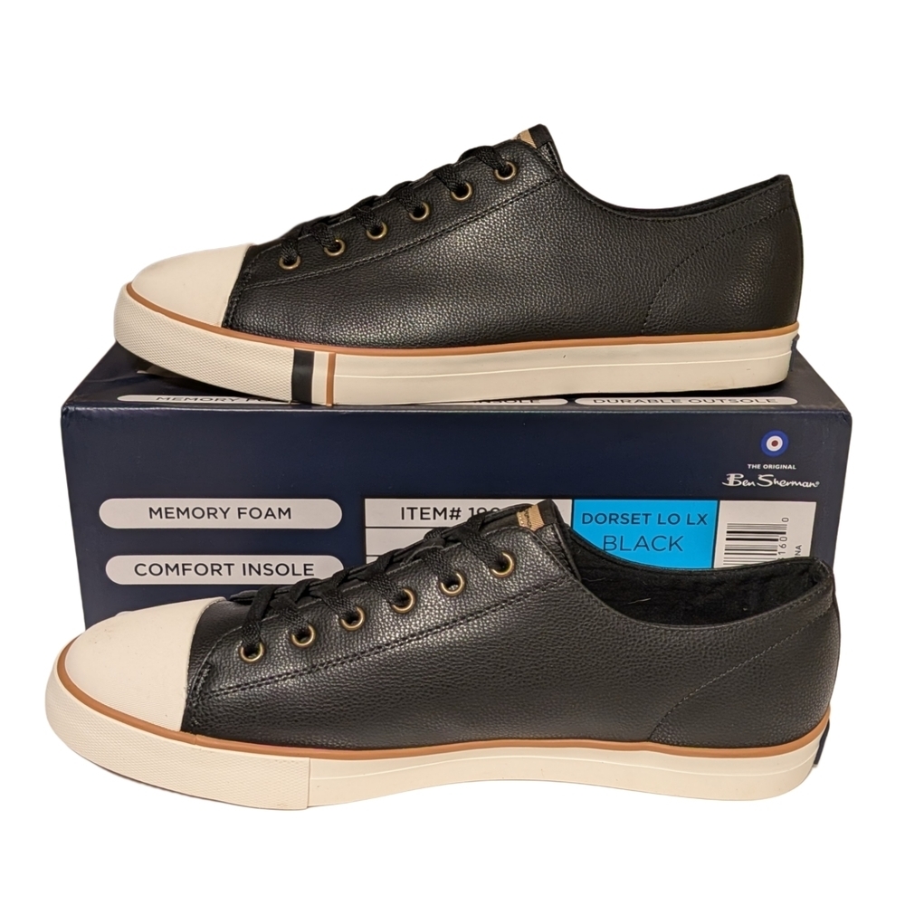 Ben Sherman Black Low-Top Sneakers with Cream Toe Cap - Picture 3 of 10